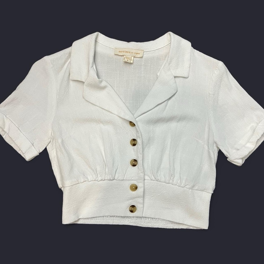 Monteau White Button-Down Cropped Shirt